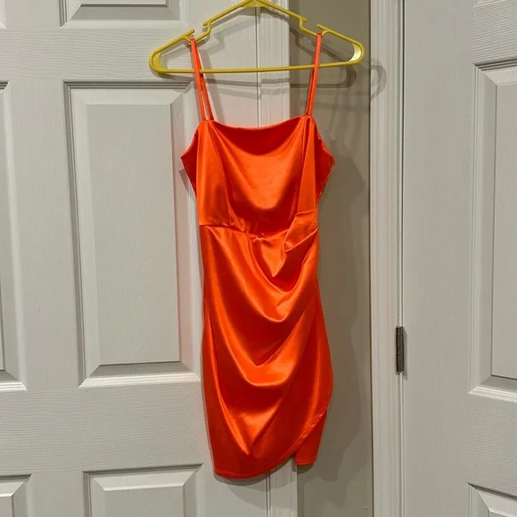 neon orange party dress Two Piece Mermaid Sequins Prom Dress with Slit, Orange / Custom Size